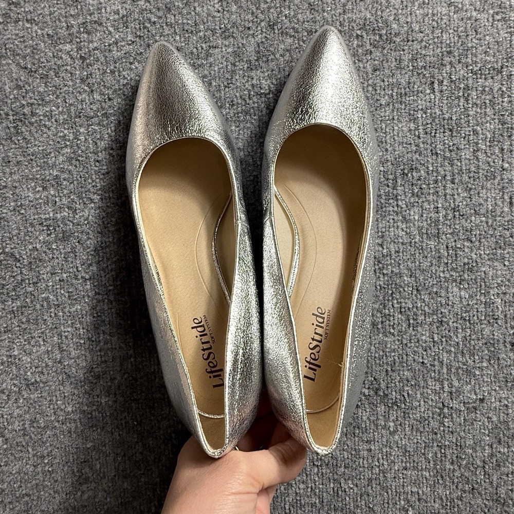 LifeStride Soft System Silver Metallic Pointed Toe High Heel Shoes Size 11W